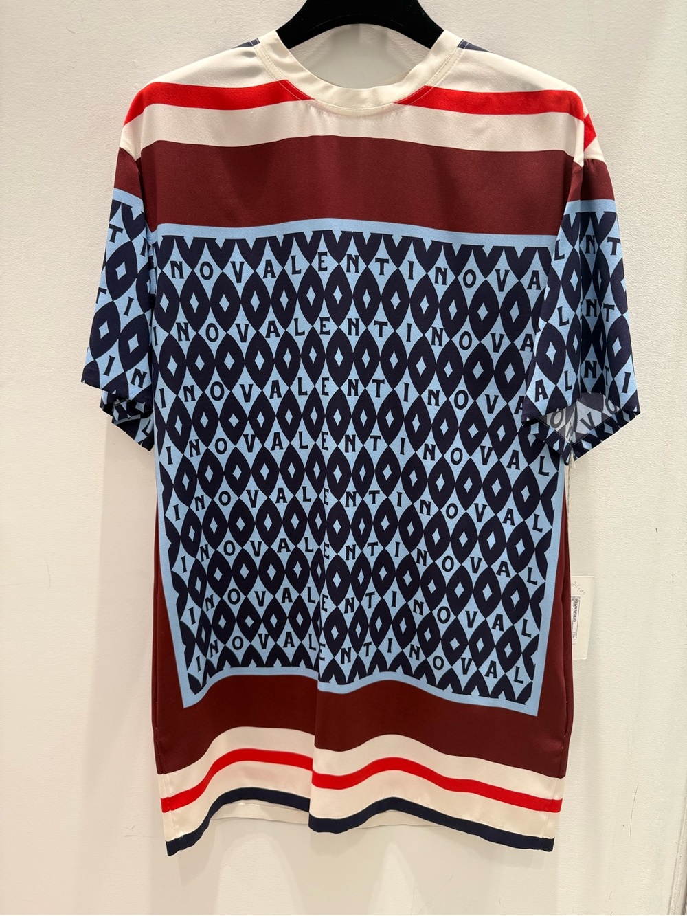 Valentino Blue, Burgundy and Red Geometric Short-Sleeve Blouse